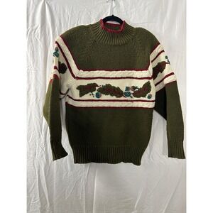 IVY Knit Green Fall Leaf Motif‎ Sweater S Preppy Grandpa Y2K 90s VTG Goblincore